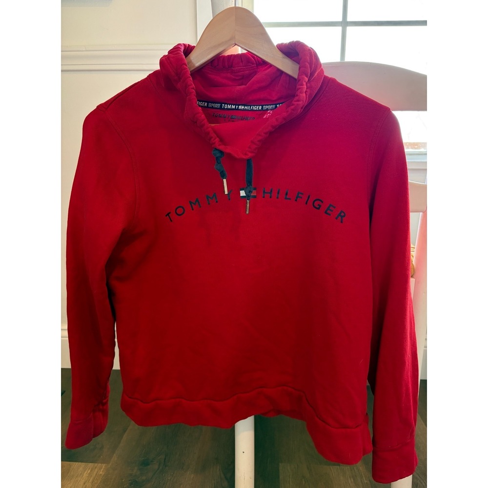 TOMMY HILFIGER Sport Cowl Funnel Neck Sweatshirt Red Size M Medium